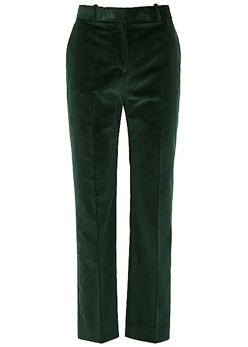 Forest green straight-leg corduroy trousers
