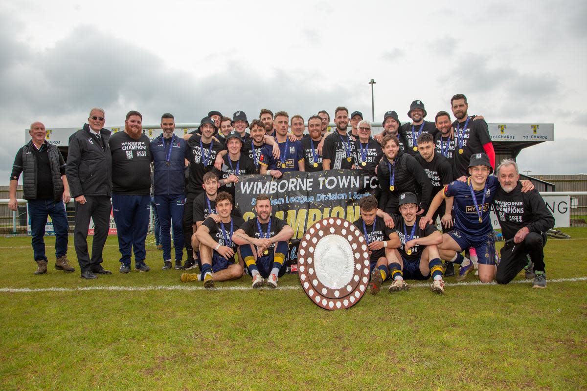 Wimborne Town celebrate winning the Southern League Division One South <i>(Image: Steve Harris)</i>