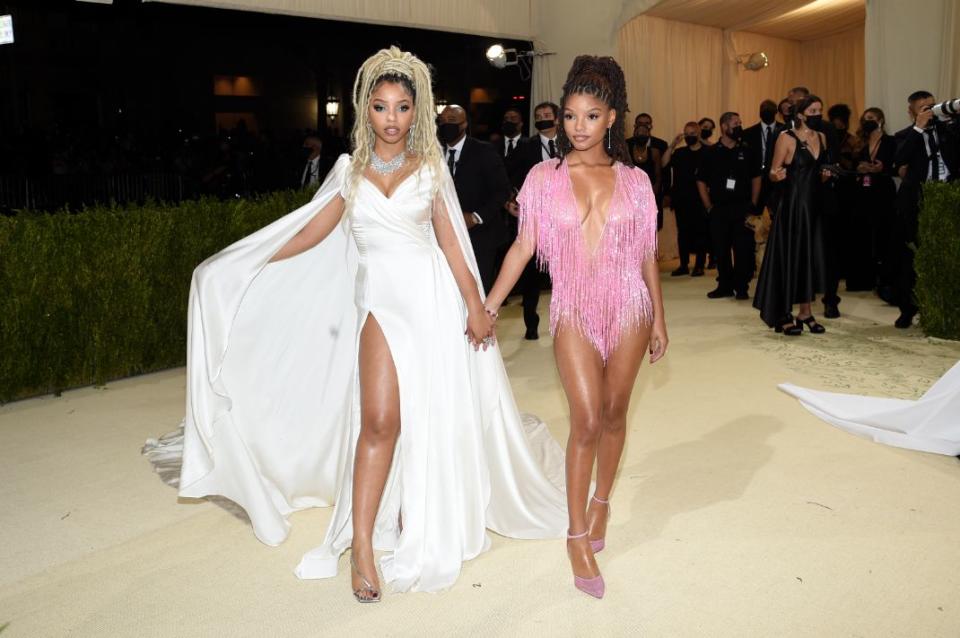 Chloe (L) and Halle Bailey attend the 2021 Met Gala at the Metropolitan Museum of Art in New York, Sept. 13. - Credit: AP