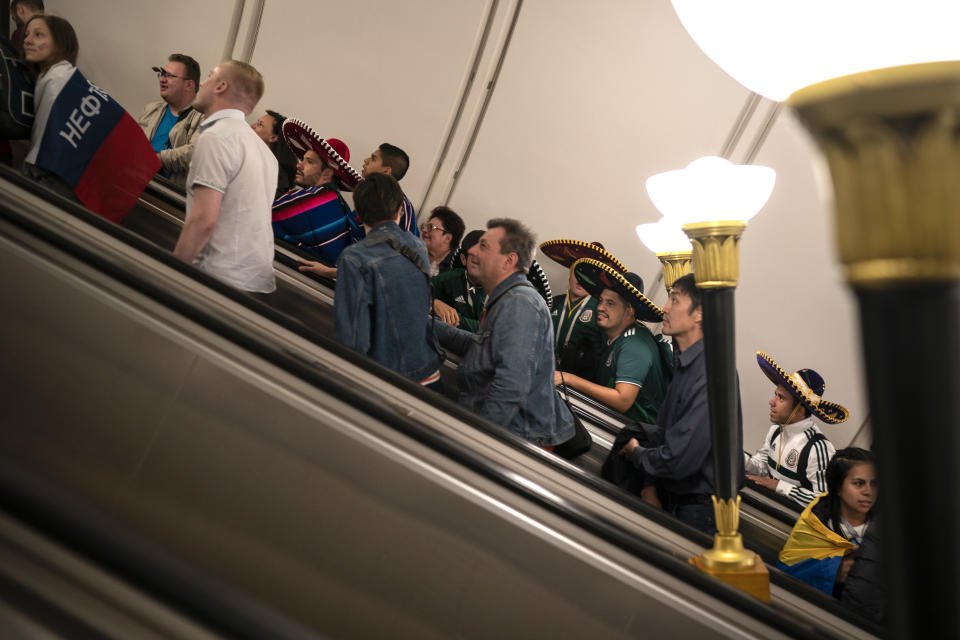 <p>Filling up: Fans flock to the Luzhniki Stadium on Thursday for the first game of the tournament. (AP Photo/Felipe Dana) </p>