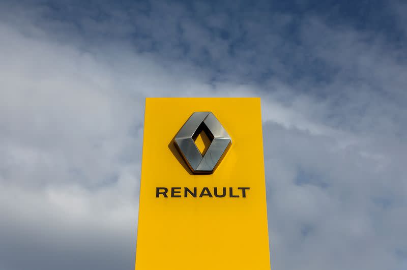FILE PHOTO: A board with the logo of Renault is on display in Saint Petersburg