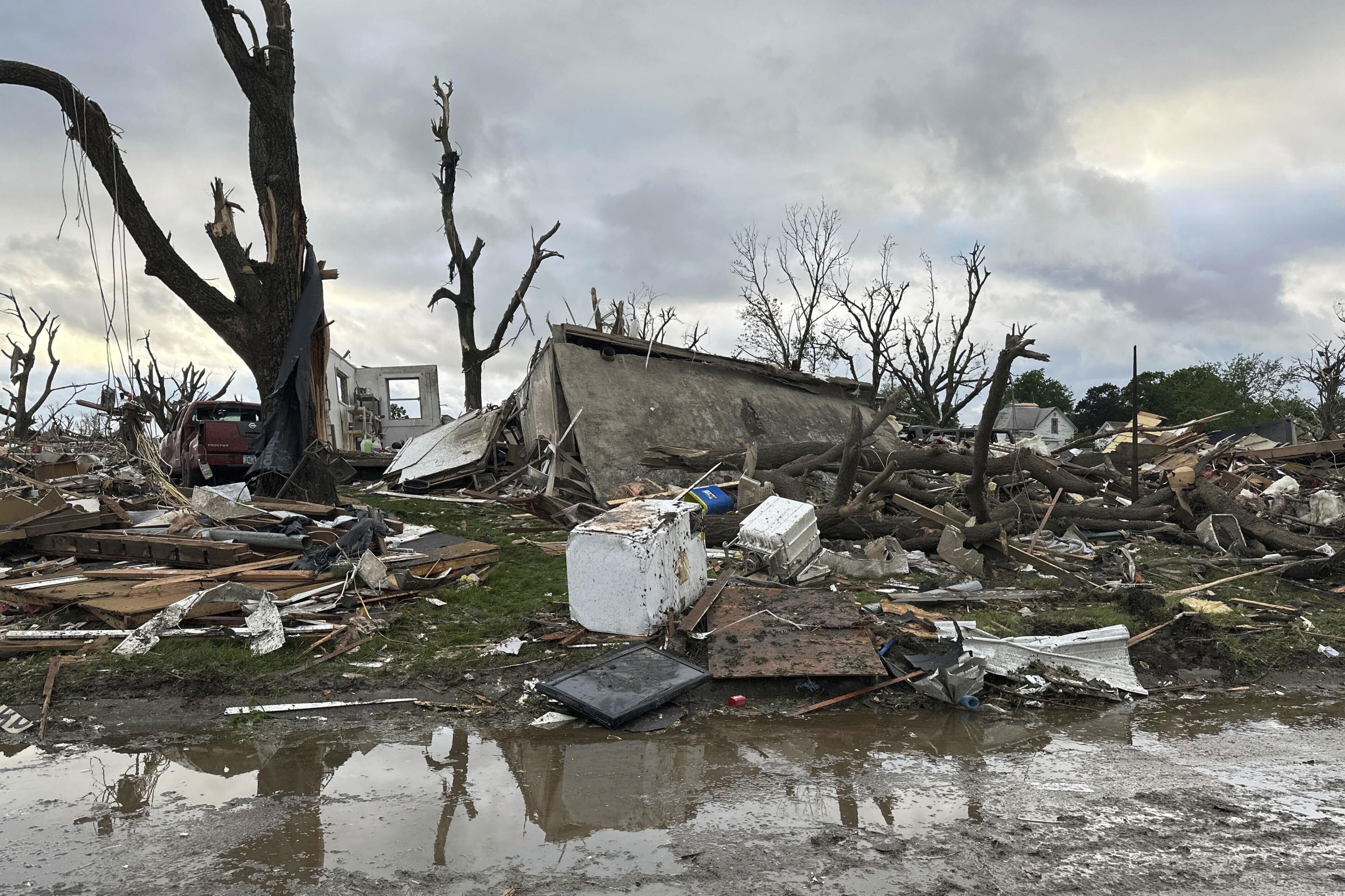 Damage is seen after a tornado moved through Greenfield, Iowa, on Tuesday.