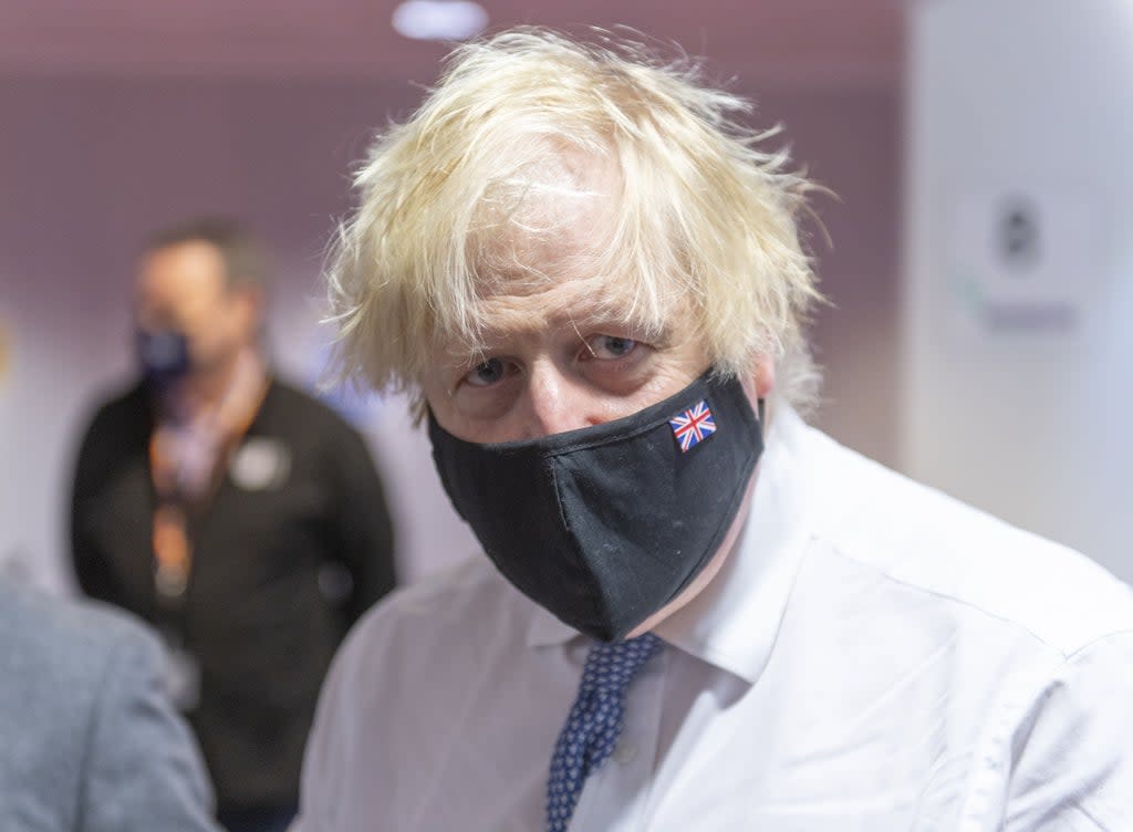 Prime Minister Boris Johnson visits a Covid vaccination centre in Milton Keynes (Geoff Pugh/Daily Telegraph/PA) (PA Wire)