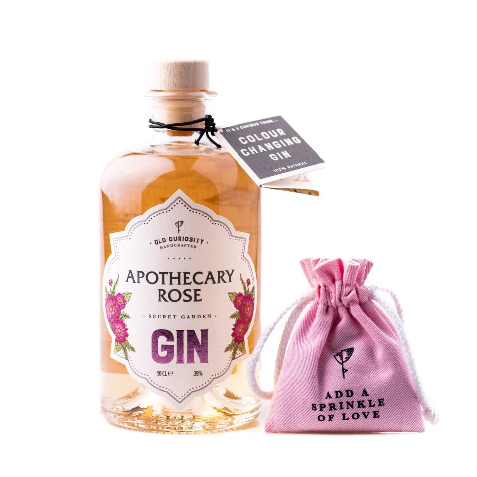 <p>Old Curiosity's colour-changing rose-flavoured gin is the perfect showstopper - it even comes with a bag of rose petals for added boujee garnish. </p><p>It changes from pale pink to gold when tonic is added, and doesn't scrimp on flavour either; it contains botanicals of juniper, coriander and angelica root and leaf. </p><p>Apothecary Rose gin, £35.95, The Old Curiosity</p><p><a class="link " href="https://www.theoldcuriosity.co.uk/shop/apothecary-rose" rel="nofollow noopener" target="_blank" data-ylk="slk:FIND OUT MORE;elm:context_link;itc:0;sec:content-canvas">FIND OUT MORE</a></p>