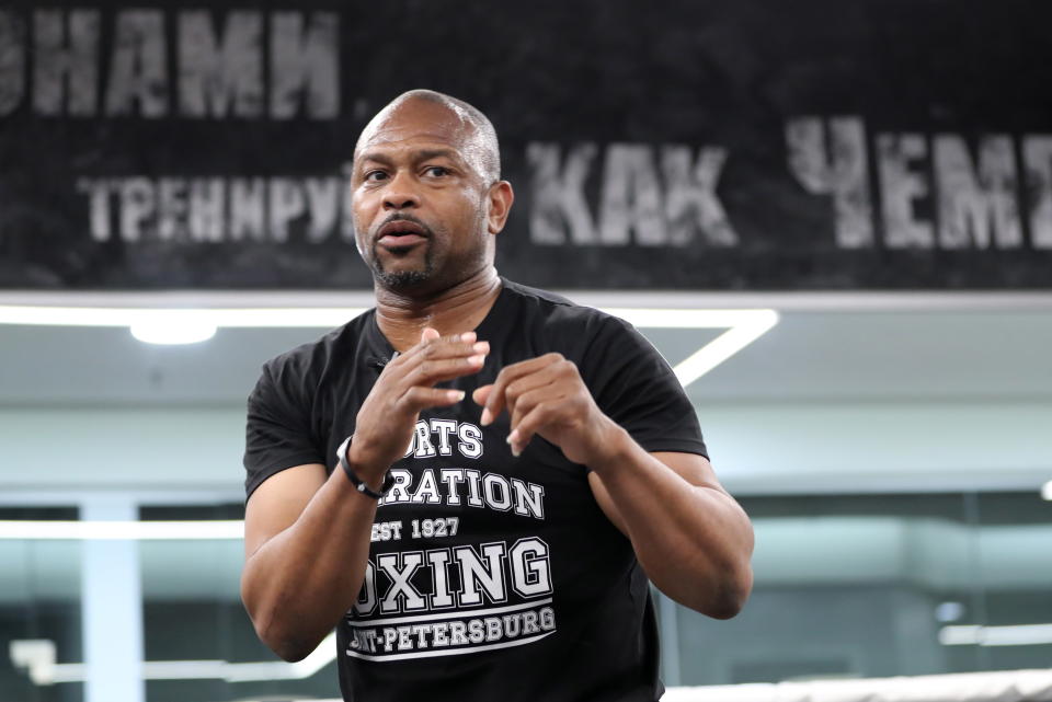 American former professional boxer Roy Jones Jr during a master class for students of the St Petersburg Sport Boxing Federation.