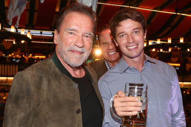 <p>Gisela Schober/Getty</p> (Left-right:) Arnold Schwarzenegger and Patrick Schwarzenegger in 2022