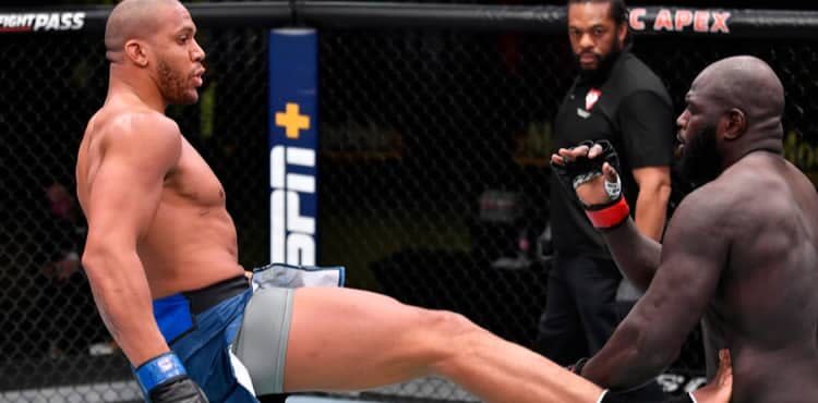 Ciryl Gane kicks Jairzinho Rozenstruik at UFC Vegas 20