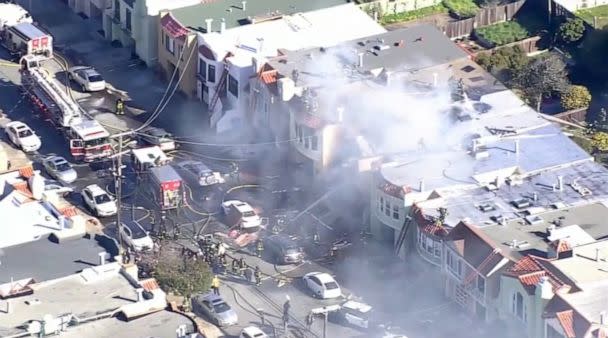 PHOTO: First responders on the scene of a residential explosion in San Francisco, Feb. 9, 2023. (KGO)