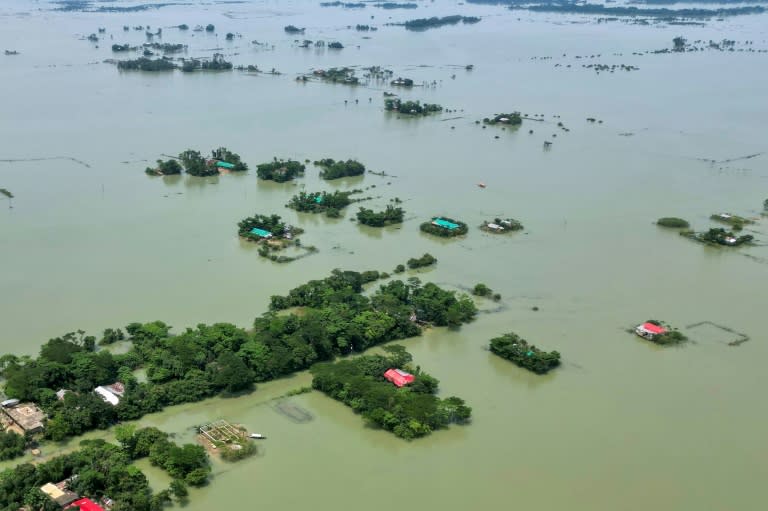 An aerial view shows deluged land after floods in Bangladesh's Sylhet district on June 21 (Munir uz zaman)