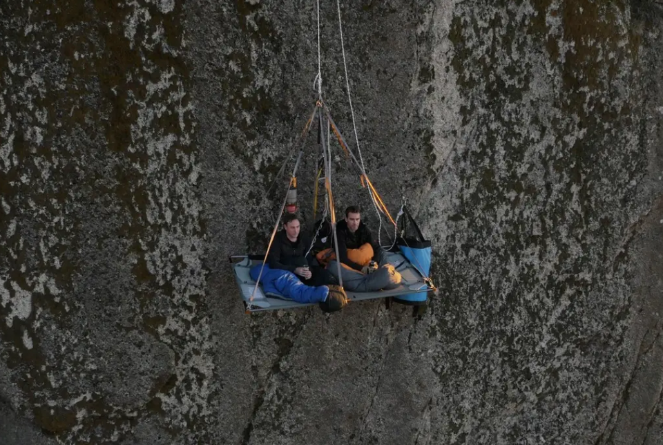 Guests at this Airbnb can enjoy views over the side of Mount Buffalo in Victoria via a propelled portaledge over the side of the cliff. Source: Airbnb/ Andrew Dawson