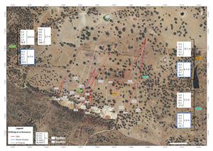 Location map, La Romanera Deposit drill holes LR012, LR014, and LR017.  The white drill hole traces show drill holes that are in progress.