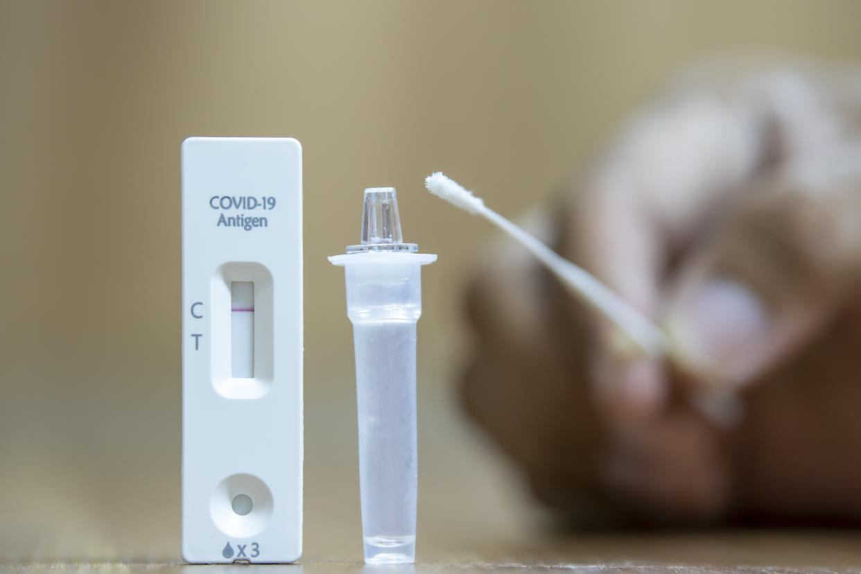 People with COVID-19 sound use COVID antigen test kits to check for infection so they can be treated if they're positive. And if the test result is negative, it's safe.