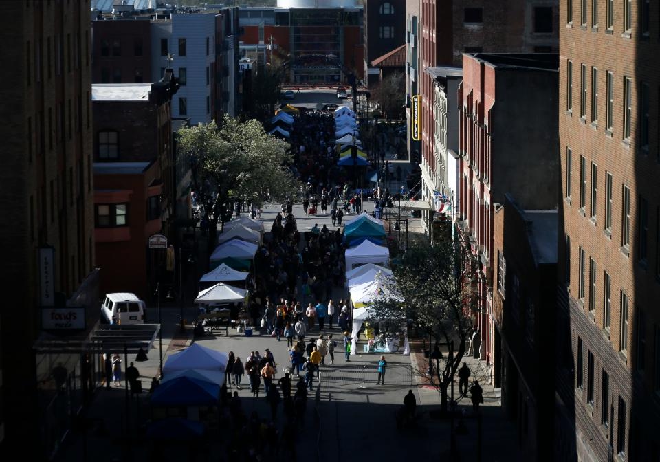 Thousands of market goers converged on downtown Des Moines during the opening day of the 2022 downtown Farmers' Market on Saturday, May 7.