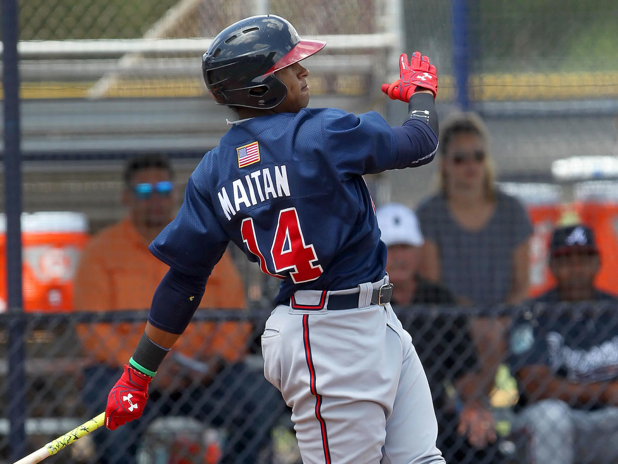 Kevin Maitan, the ex-Braves prospect, has struck a new deal with the Angels after MLB declared him a free agent because of the Braves' rule-skirting. (AP)