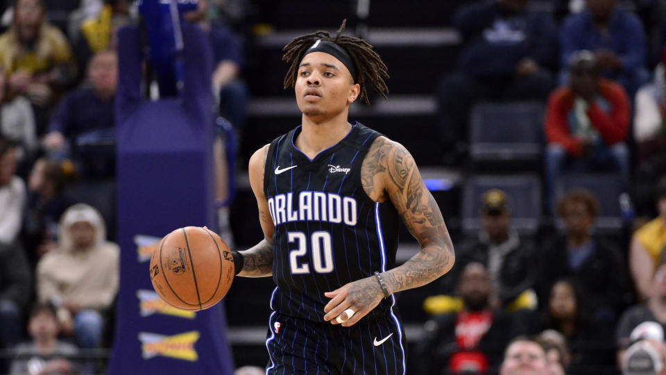 Orlando Magic guard Markelle Fultz (20) plays in the second half of an NBA basketball game against the Memphis Grizzlies Tuesday, March 10, 2020, in Memphis, Tenn. (AP Photo/Brandon Dill)