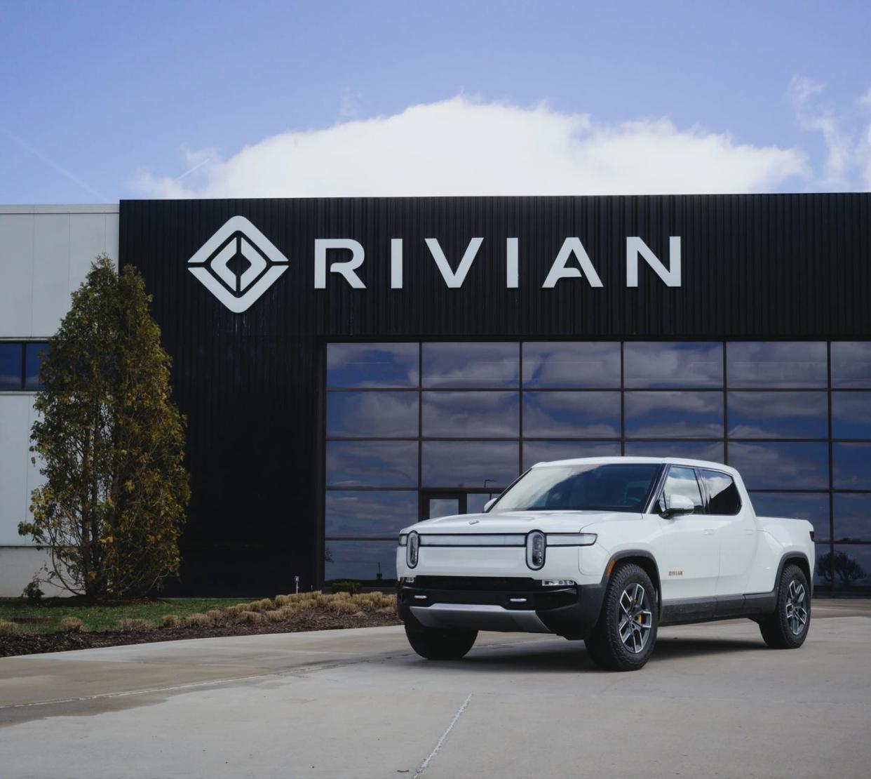 rivian r1t outside of factory