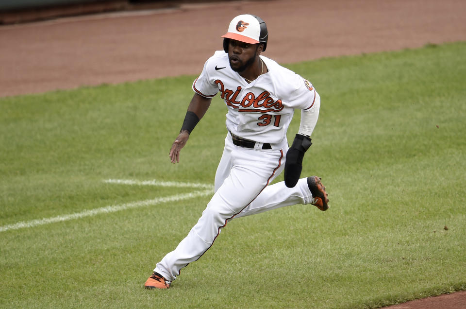 BALTIMORE, MARYLAND - APRIL 29: Cedric Mullins #31 of the Baltimore Orioles runs the bases against the New York Yankees at Oriole Park at Camden Yards on April 29, 2021 in Baltimore, Maryland. (Photo by G Fiume/Getty Images)