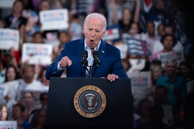 President Joe Biden speaks with the energy that was missing at Thursday's debate.