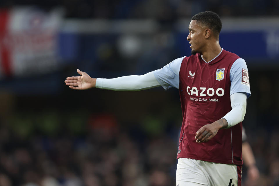 LONDON, ENGLAND - APRIL 01: Ezri Konsa of Aston Villa during the Premier League match between Chelsea FC and Aston Villa at Stamford Bridge on April 1, 2023 in London, United Kingdom. (Photo by James Williamson - AMA/Getty Images)