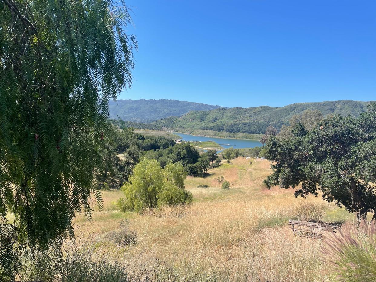 Dry vegetation visible around Lake Casitas in May 2022.