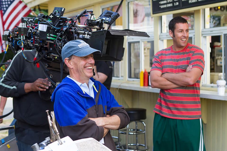Director Dennis Dugan and Adam Sandler on the set of Columbia Pictures' "Grown Ups 2" - 2013