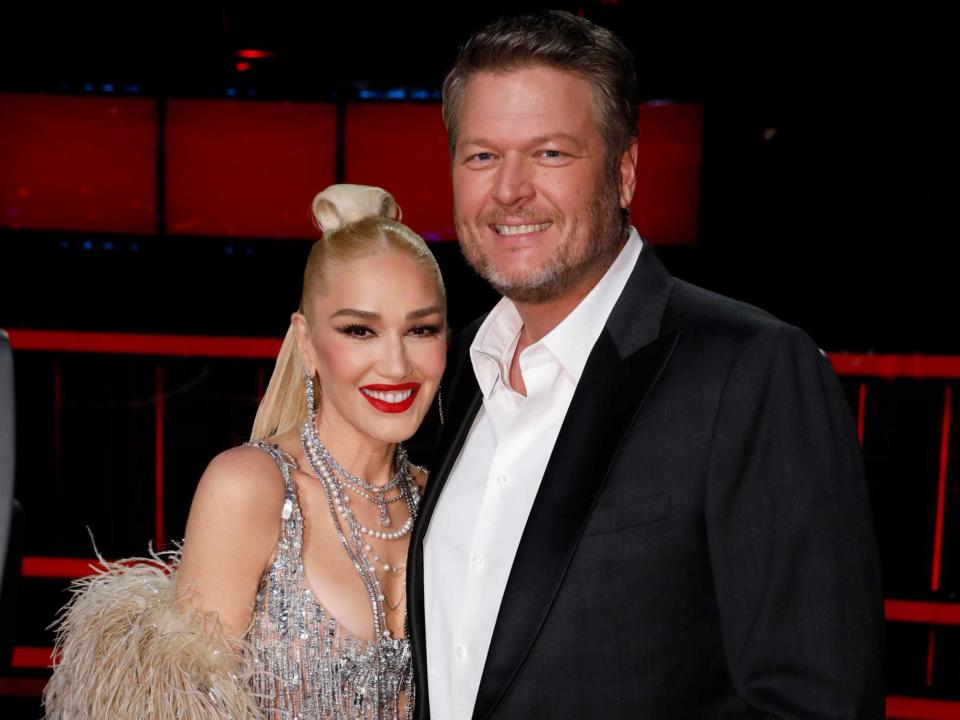 <p>Trae Patton/NBC/Getty</p> Gwen Stefani and Blake Shelton on 