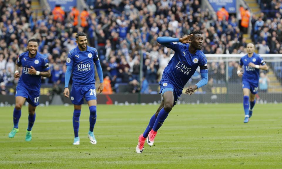 <p>Leicester City’s Wilfred Ndidi celebrates scoring their first goal </p>