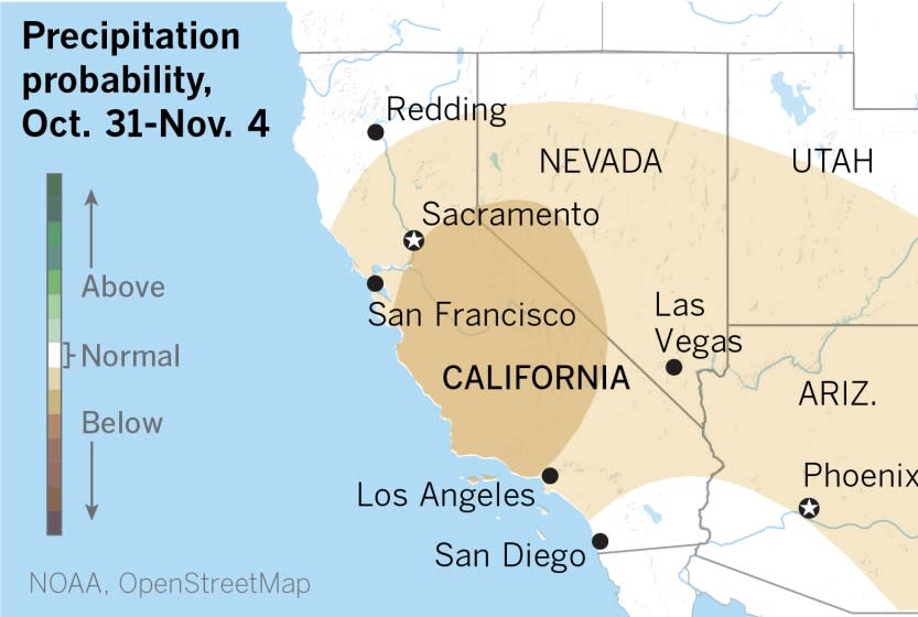 The 6-10 day precipitation outlook is for normal to drier-than-normal in California.