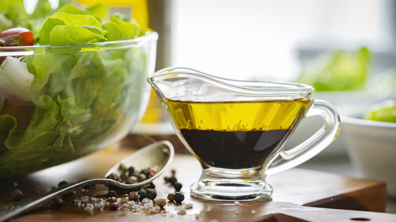 Homemade dressing and salad