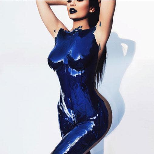 Kylie Jenner wears nothing but blue body paint