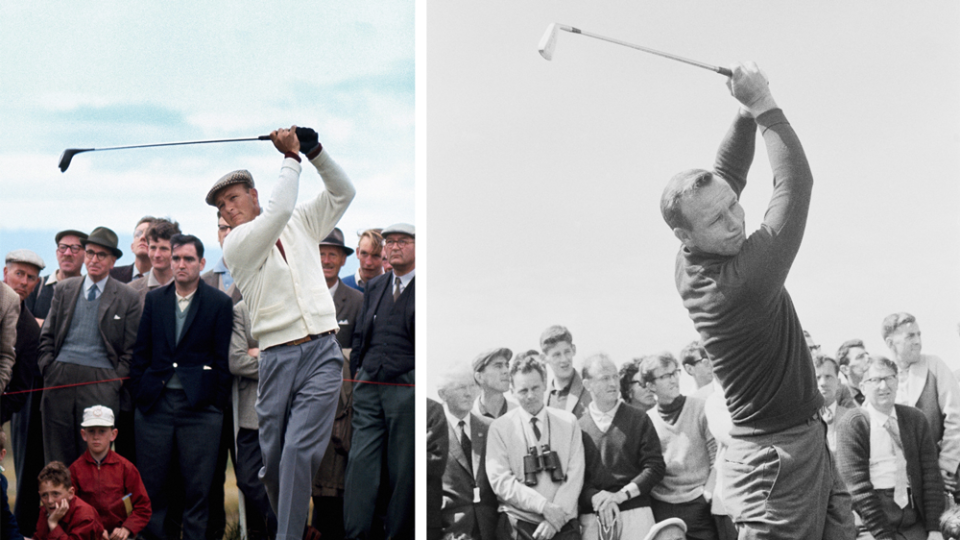 Rolex Testimonee Arnold Palmer at The Open in 1963 (left) and at The Open in 1962 (right) - Credit: Rolex/ Bob Thomas for Getty Images; Rolex/Gerry Cranham Offside Sports Photography