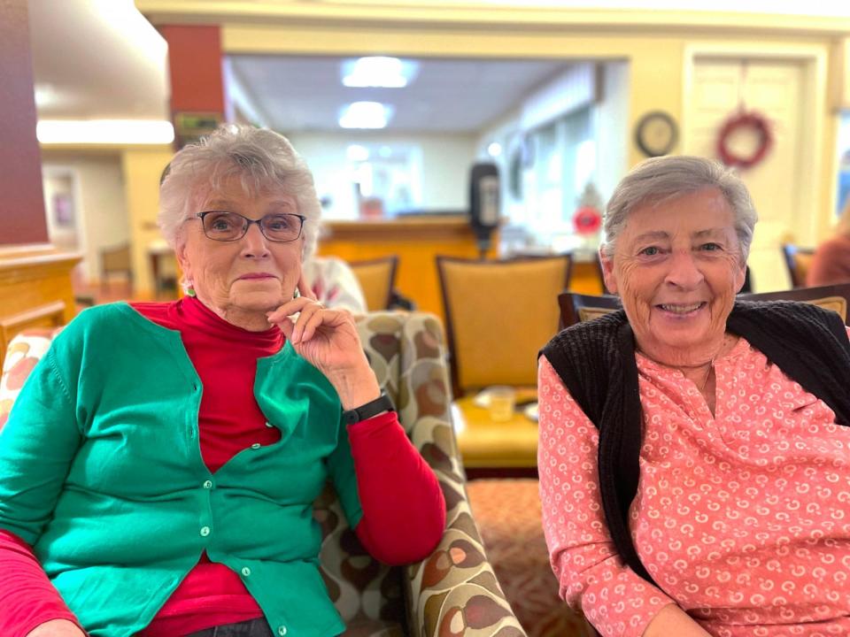 PHOTO: Joan Harris, left, and Mary Grace Tassone are pictured at Atria Senior Living in Grass Valley, California. (Courtesy Atria Senior Living)