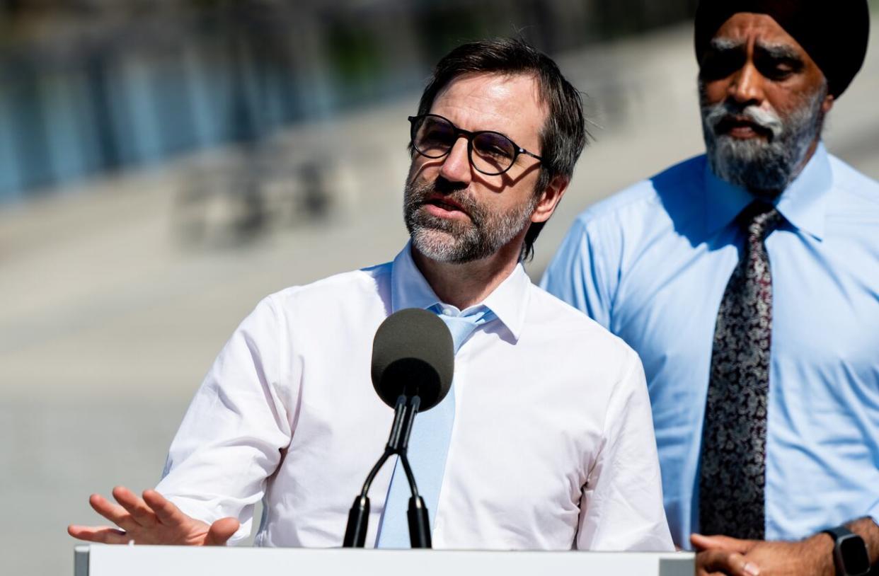 Environment Minister Steven Guilbeault delivers remarks on climate resiliency near the Ottawa River Pathway in Ottawa, Monday, June 3, 2024.  (THE CANADIAN PRESS/Spencer Colby - image credit)