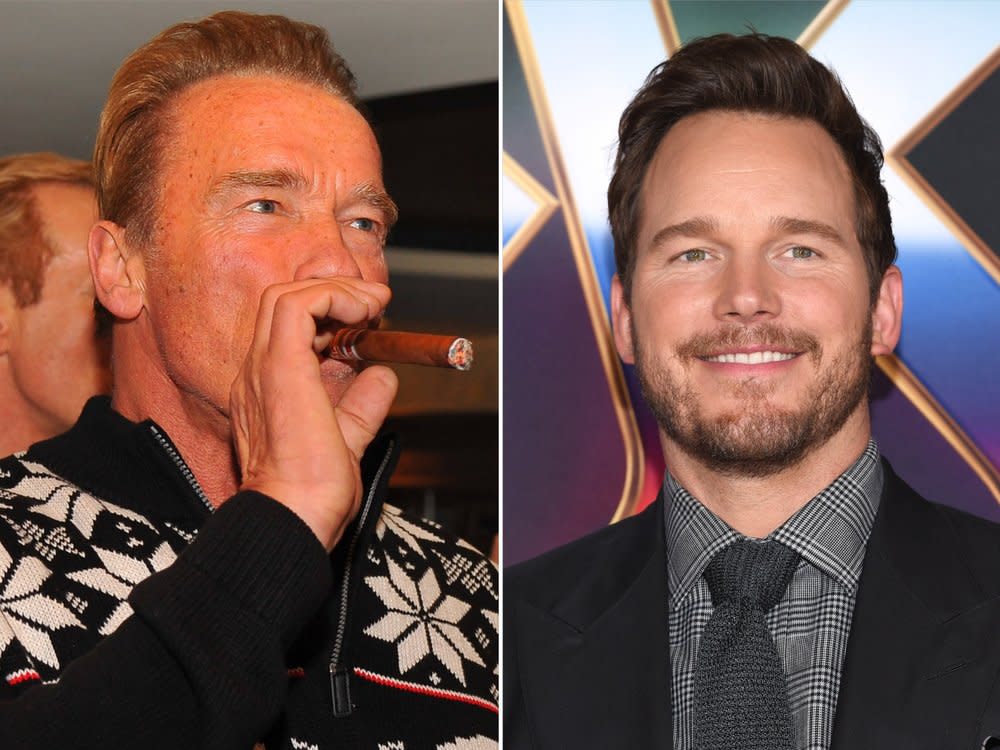 Arnold Schwarzenegger (l.) raucht gerne Zigarre, Schwiegersohn Chris Pratt eher nicht. (Bild: DFree/Shutterstock.com / imago/Hartenfelser)