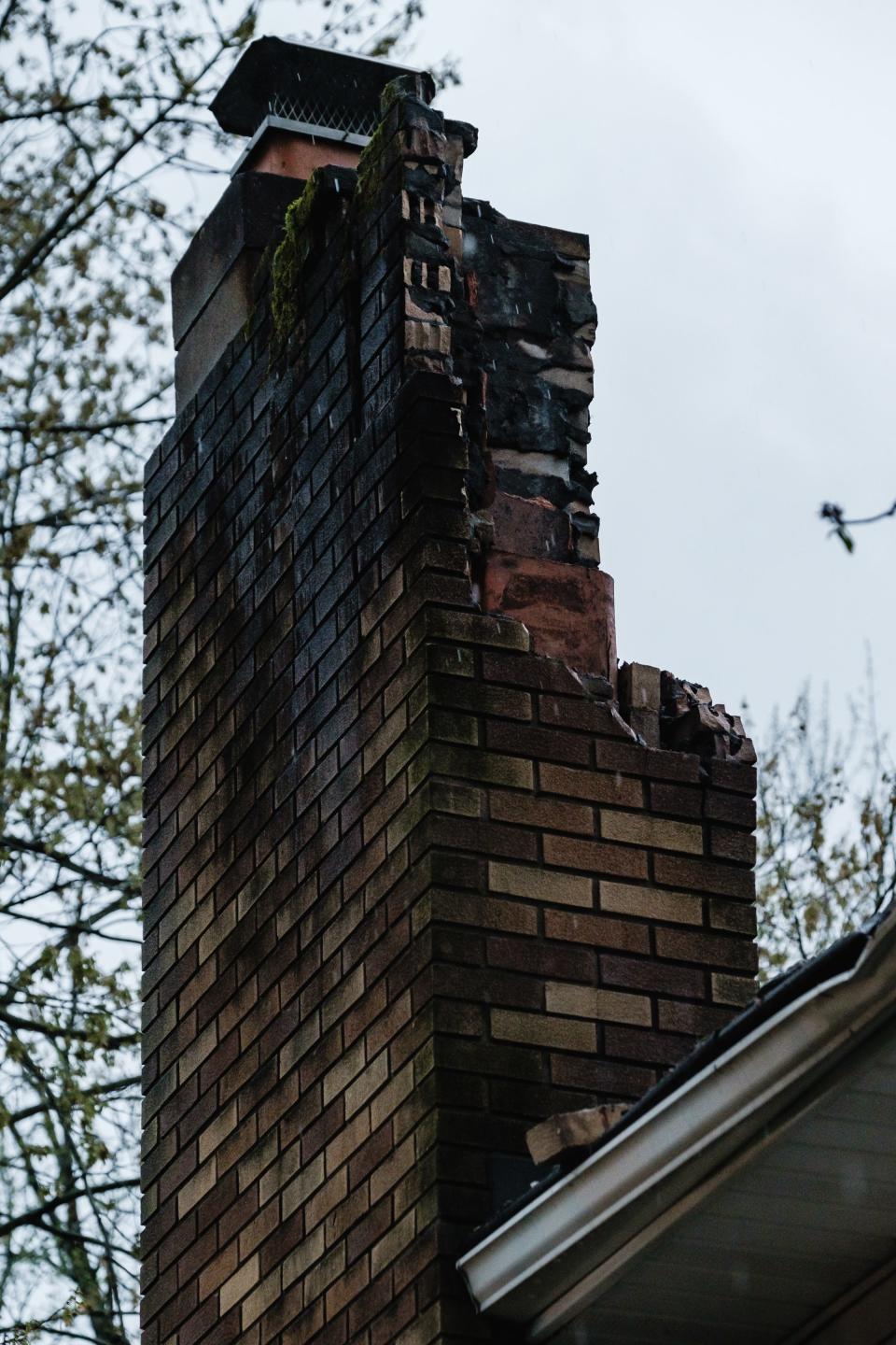 A chimney at 6552 Columbia Road NW was damaged by a lightning strike on Wednesday in Franklin Township.