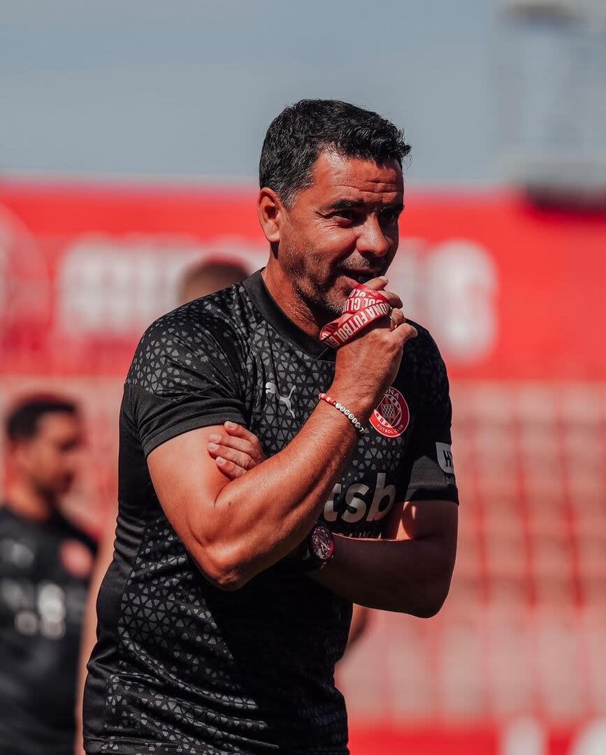 Míchel, entrenador de Girona, durante un entrenamiento del equipo catalán