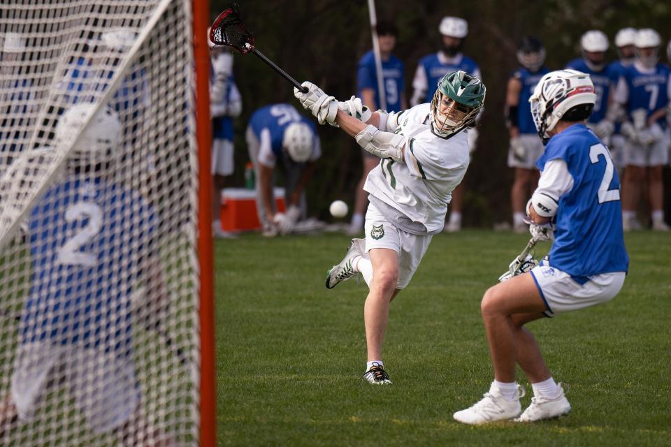 Nashoba's Jack Schartner fires off a shot versus Leominster.