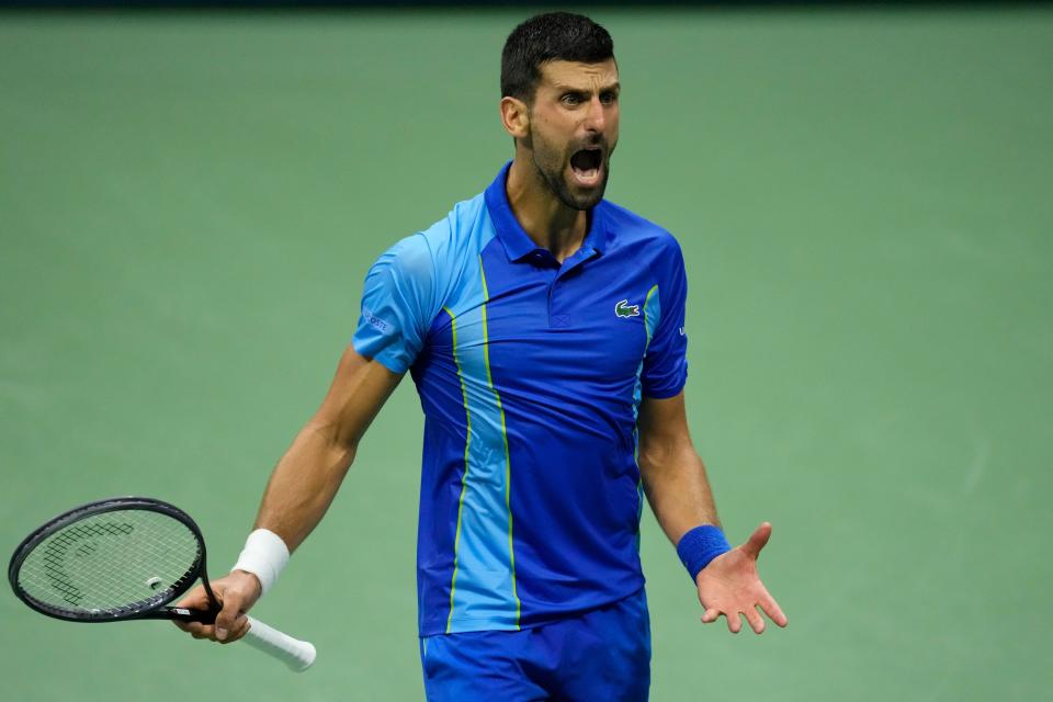 Novak Djokovic, of Serbia, reacts against Daniil Medvedev (AP)