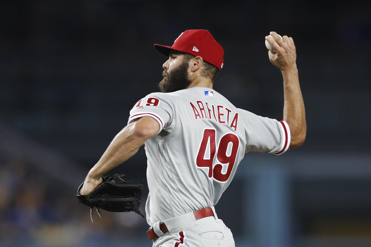 Philadelphia Phillies’ Jake Arrieta throws a gem and a look around Tuesday’s fantasy baseball action (AP Photo).