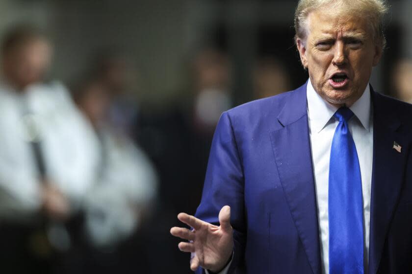 Former President Donald Trump arrives at Manhattan criminal court in New York, on Friday, May 3, 2024. (Charly Triballeau/Pool Photo via AP)