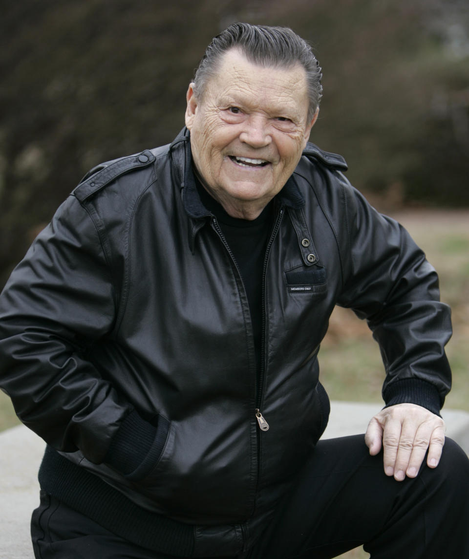 FILE - Grand Ole Opry singer Stonewall Jackson smiles in Nashville, Tenn., on Jan. 11, 2007. Jackson, who sang on the Grand Ole Opry for more than 50 years and had No. 1 hits with "Waterloo" and others, died Saturday, Dec. 4, 2021, after a long battle with vascular dementia. He was 89. (AP Photo/Mark Humphrey, File)