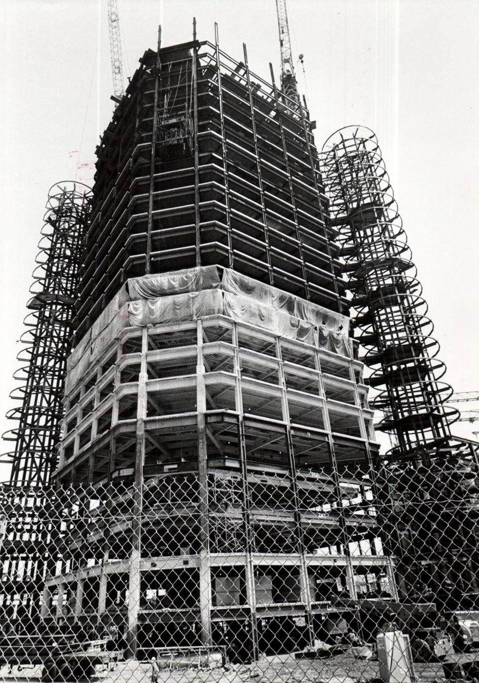 Renaissance Center, the RenCen, under construction in 1975.