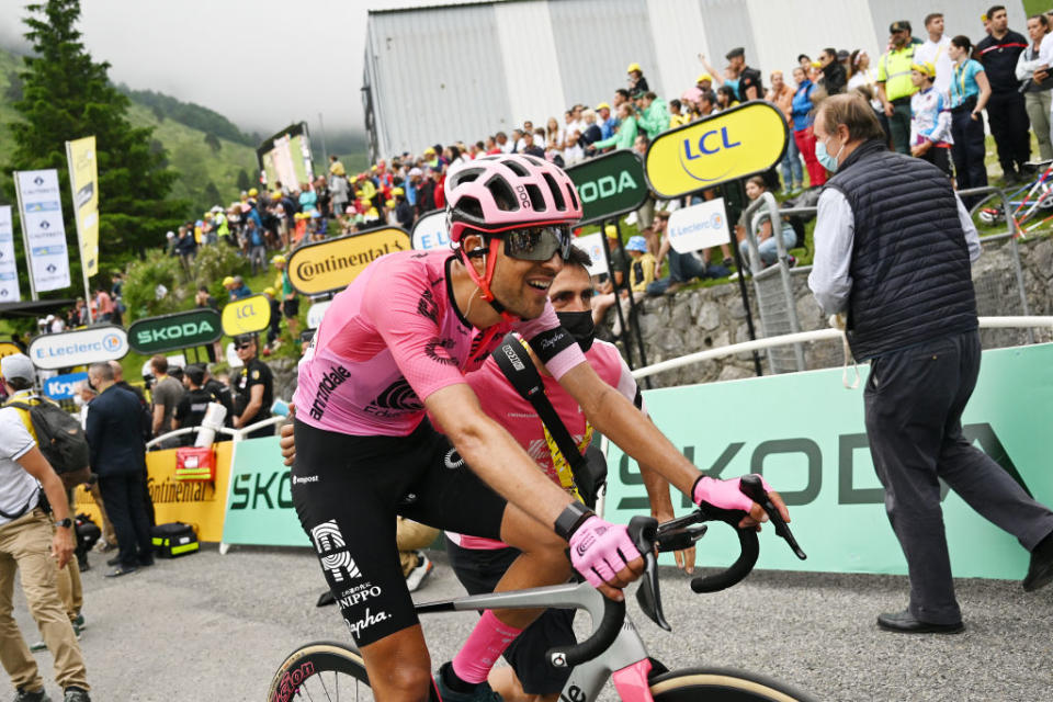 CAUTERETSCAMBASQUE FRANCE  JULY 06 James Shaw of United Kingdom and Team EF EducationEasyPost crosses the finish line during the stage six of the 110th Tour de France 2023 a 1449km stage from Tarbes to CauteretsCambasque 1355m  UCIWT  on July 06 2023 in  CauteretsCambasque France Photo by David RamosGetty Images