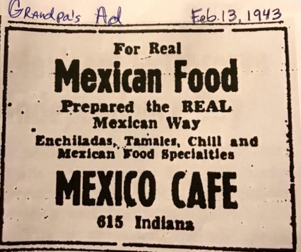 An old restaurant ad with handwriting on it.