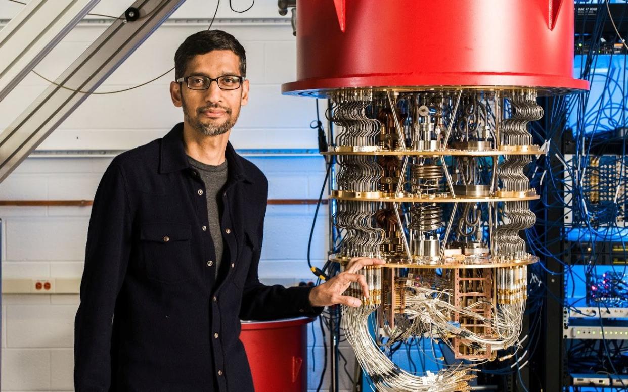 Sundar Pichai with one of Google's Quantum Computers in the Santa Barbara lab - REUTERS