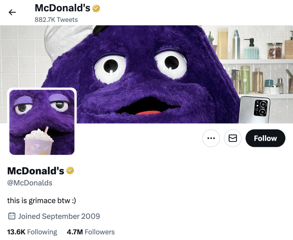 McDonald's launches new Grimace campaign with Twitter takeover