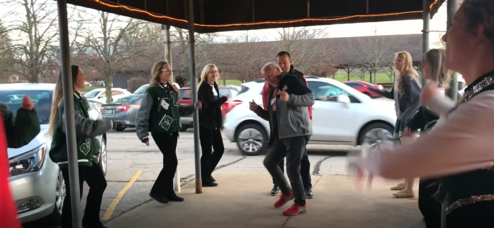 Buckeye Bash guests Monday were greeted by the Madison HS Ramettes and a majorette to "Hang On Sloopy" outside the Liederkrantz where they sashayed in the door for a night of Buckeye pride.