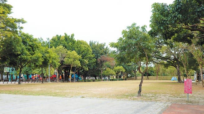 台南市新營全民運動館的預定地落腳在南瀛綠都心公園籃球場旁草皮，由於內部設施未規畫游泳池，讓泳客覺得惋惜。（張毓翎攝）