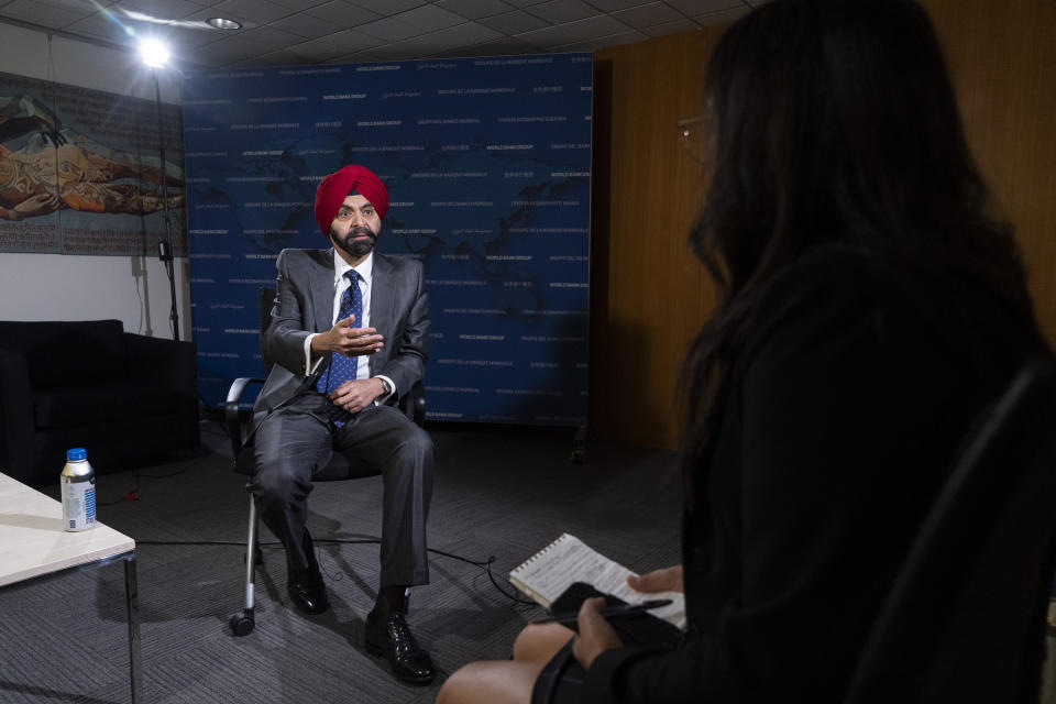 World Bank President Ajay Banga is interviewed by The Associated Press, Tuesday, April 16, 2024, at the World Bank in Washington. (AP Photo/Jacquelyn Martin)