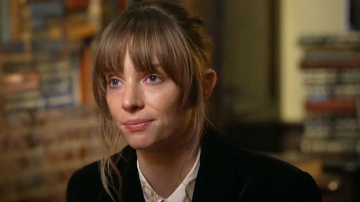  Maya Hawke looking forward during an interview on CBS Sunday Morning. 